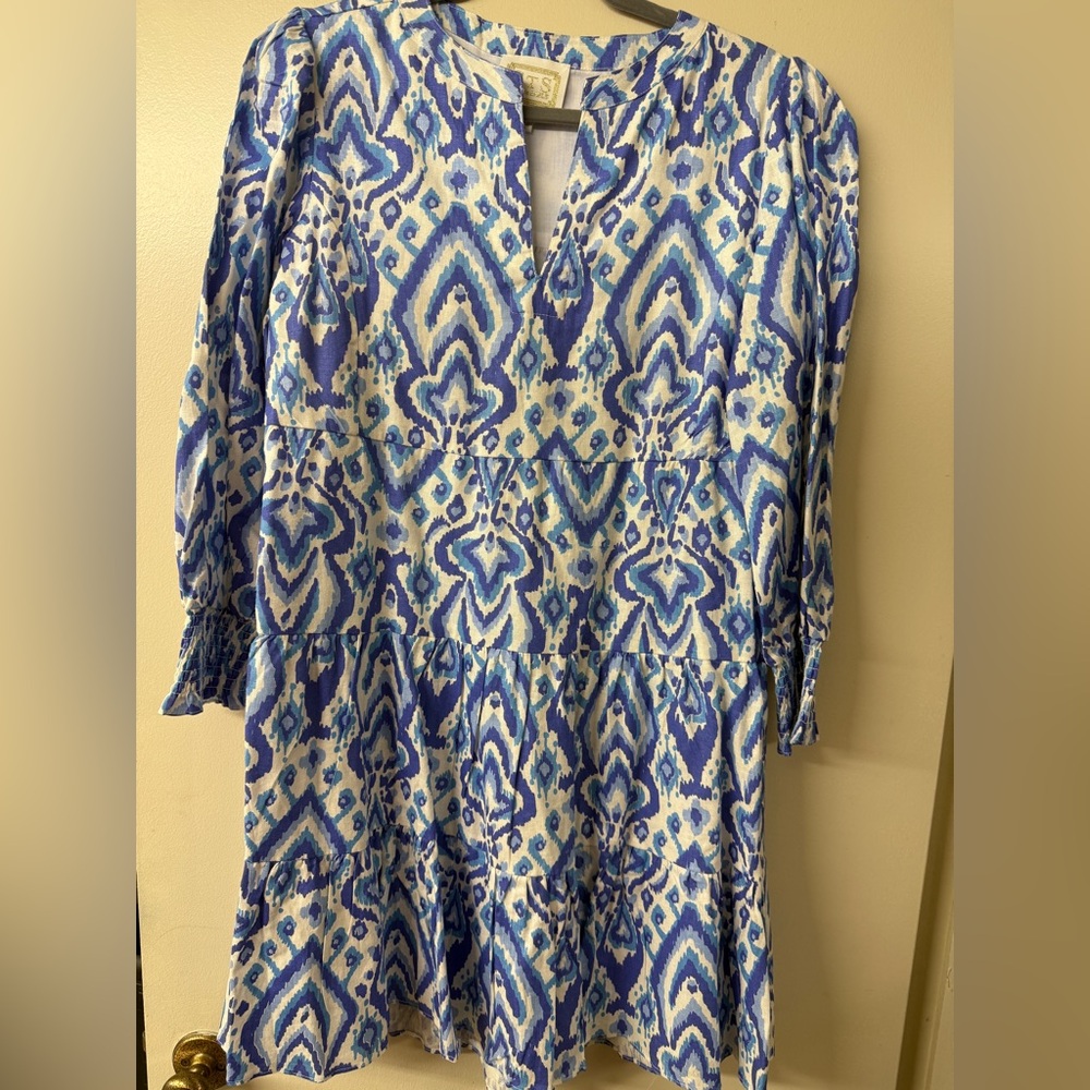 Sail to Sable Blue and White Long Sleeve Dress Size L NWOT